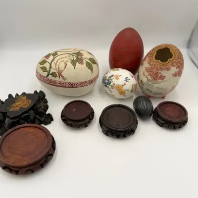 Collection of 4 Vintage Decorative & Porcelain Eggs – Minton, Meiselman, Qianlong Style