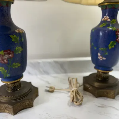 Stunning Vintage Chinese Cloisonné Enamel Vase Table Lamps – Matching Pair