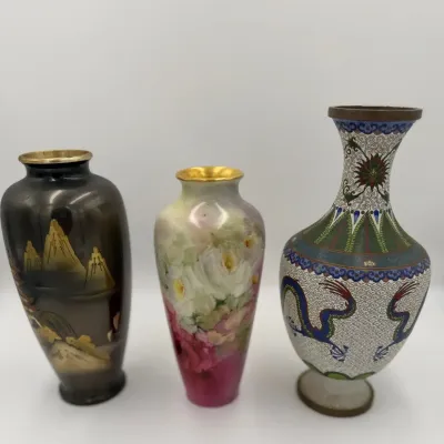 Trio of Antique & Vintage Miniature Vases: Antique J&C Bavarian Hand-Painted Porcelain, Chinese Cloi