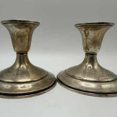 Vintage Weighted Sterling Silver Candlesticks - Pair of Short Candle Holders