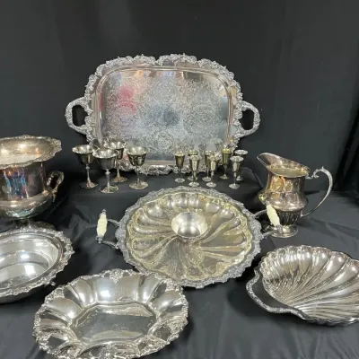 Silverplate serving collection with brand f b rogers made in spain