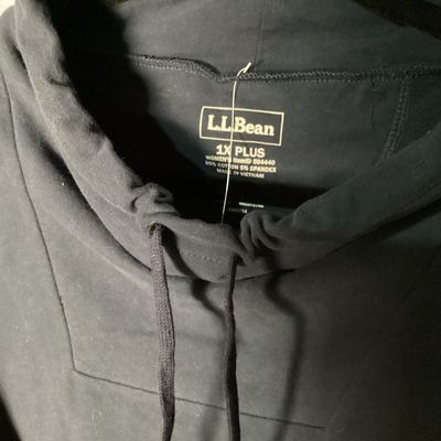 Sale Photo Thumbnail #378: New with tags L.L. Bean Ultrasoft Funnel Neck Pullover sweatshirt in Classic Navy. Features a cozy funnel neck with drawstring, long sleeves, and a relaxed fit. Made from a soft blend of 95% cotton and 5% spandex. Original retail price of $59.95. Measures
