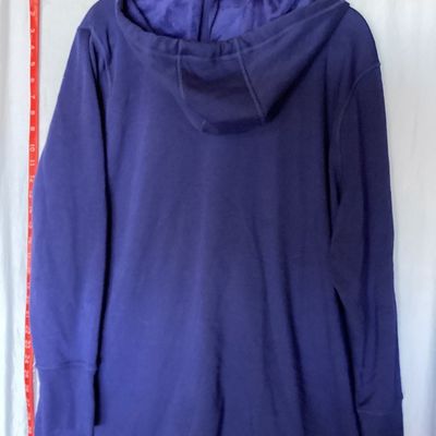 Sale Photo Thumbnail #438: Isaac Mizrahi Live! women's full-zip hooded jacket in royal blue. Features a soft plush fleece interior lining, front patch pockets, drawstring hood, and split hem. Size US XL. Made in Vietnam. Measures approximately 29 inches in length. In good pre-owned