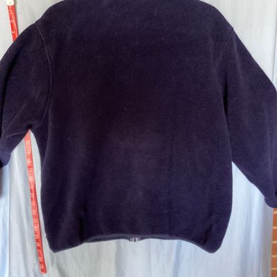 Sale Photo Thumbnail #421: L.L. Bean Outdoors dark navy blue full-zip fleece jacket. Features a high collar, zipper front with L.L. Bean pull tab, and side hand pockets. Made from 100% polyester fleece. Shows light pre-owned wear with minimal pilling and no major flaws visible. Tot