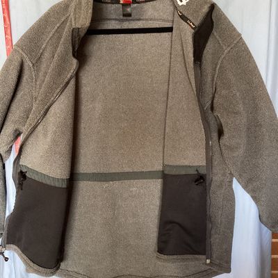 Sale Photo Thumbnail #405: L.L. Bean Outdoors gray fleece jacket featuring a full front zipper, high collar, front pockets, and an adjustable interior cinch drawstring waist. In good pre-owned condition with light signs of wear.