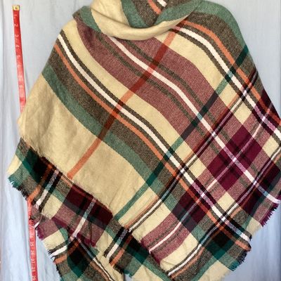 Sale Photo Thumbnail #391: NWT Apt. 9 hooded plaid poncho wrap with faux leather toggle closures. Features a multicolor plaid pattern in shades of cream, green, burgundy, and orange with frayed hem trim. 

- Brand: Apt. 9 (Kohl's)
- Size: One Size
- Material: 100% Acrylic
- Care: H