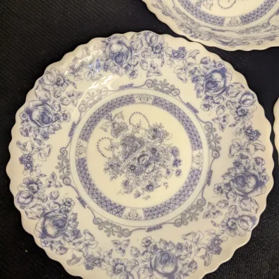 Set of 4 Vintage Blue and White Floral Ceramic Bowls