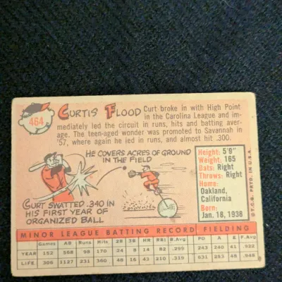 1958 Topps Curt Flood Rookie Card #464 - St. Louis Cardinals