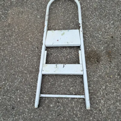 Vintage White Metal 2-Step Folding Ladder
