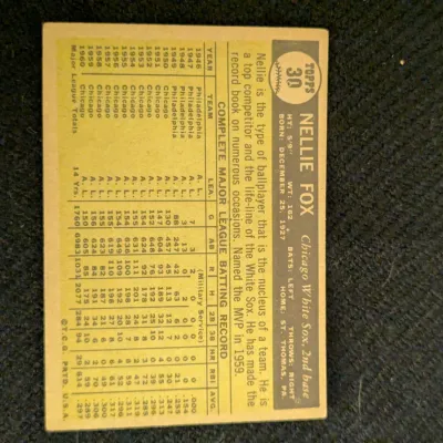 1961 Topps Nellie Fox #30 Chicago White Sox Baseball Card