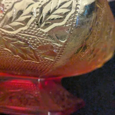 Vintage Amberina Glass Footed Square Bowl