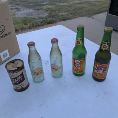Vintage Dale Earnhardt Sun-Drop Bottles, Coca-Cola Bottles & Schlitz Can