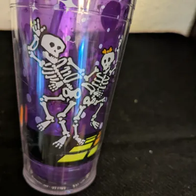 Cool Gear Purple Halloween Skeleton Tumbler with Straw