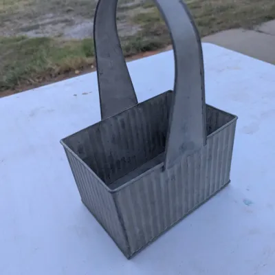 Rustic Galvanized Metal Basket with High Handle