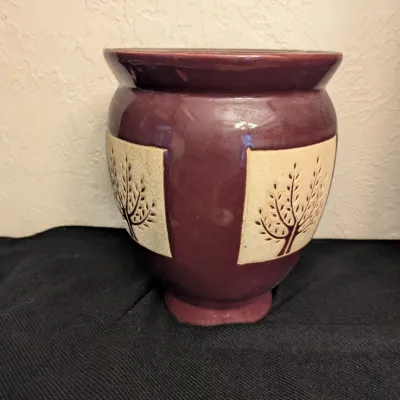 Glazed Ceramic Tree Motif Planter / Vase