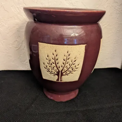 Glazed Ceramic Tree Motif Planter / Vase