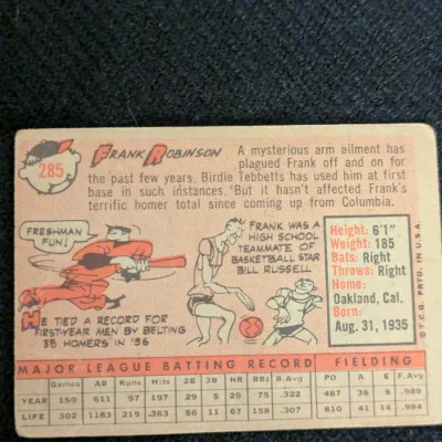 1958 Topps Frank Robinson #285 Baseball Card - Cincinnati Redlegs