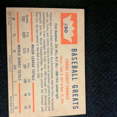1961 Fleer Baseball Greats Frank Chance #50 Trading Card