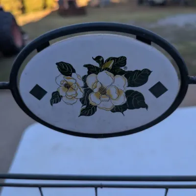 Vintage Metal 2-Tier Folding Spice Rack with Ceramic Magnolia Plaque