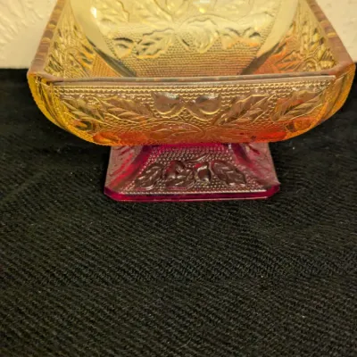 Vintage Amberina Glass Footed Square Bowl