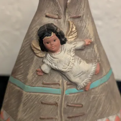 Vintage Ceramic Teepee Figurine with Angel Detail