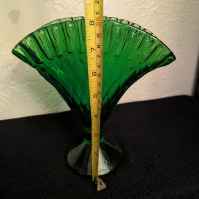 Vintage Emerald Green Glass Fan Vase