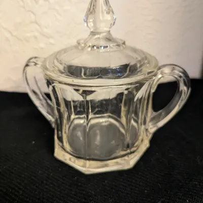Vintage Clear Pressed Glass Lidded Sugar Bowl
