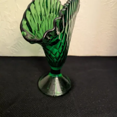 Vintage Emerald Green Glass Fan Vase