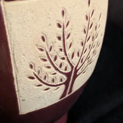 Glazed Ceramic Tree Motif Planter / Vase