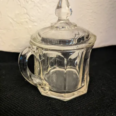 Vintage Clear Pressed Glass Lidded Sugar Bowl