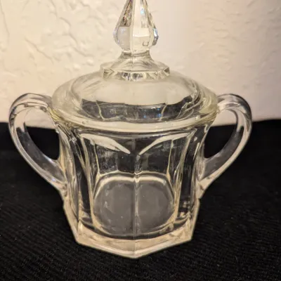 Vintage Clear Pressed Glass Lidded Sugar Bowl