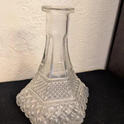 Vintage Pressed Glass Decanter Bottle with Diamond Pattern