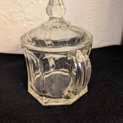 Vintage Clear Pressed Glass Lidded Sugar Bowl