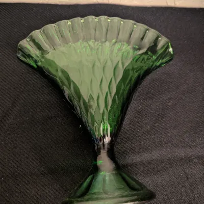 Vintage Emerald Green Glass Fan Vase