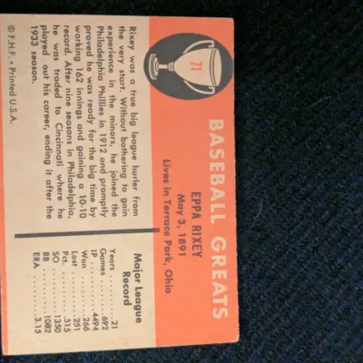 Vintage 1960 Fleer Baseball Greats Eppa Rixey Card #71