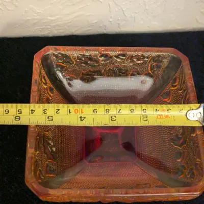 Vintage Amberina Glass Footed Square Bowl