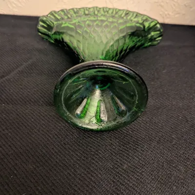 Vintage Emerald Green Glass Fan Vase