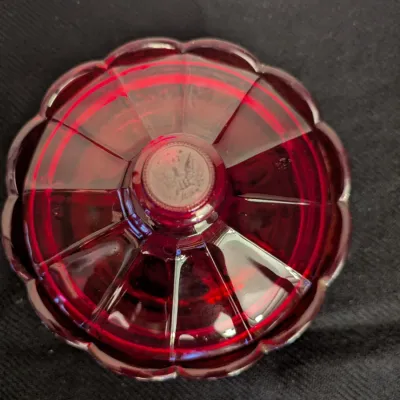 Fostoria Ruby Red Glass Coin Pattern Covered Candy Dish