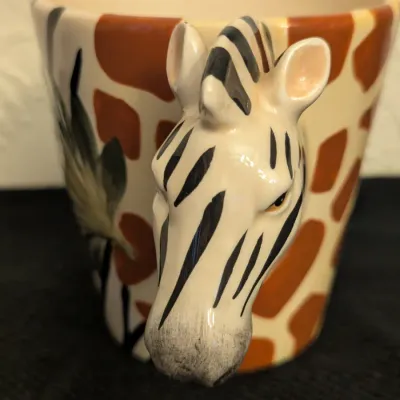 Ceramic Safari Animal Mug with Zebra Head Handle