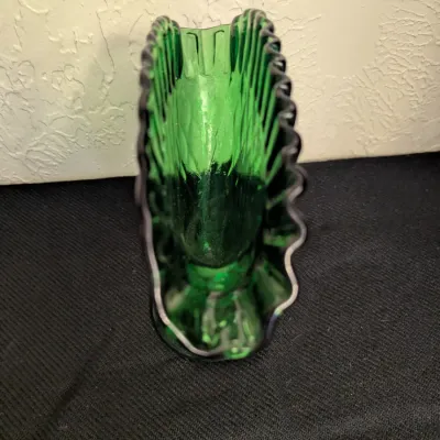 Vintage Emerald Green Glass Fan Vase