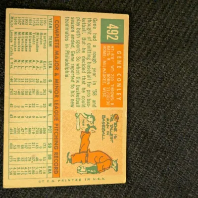 1959 Topps Gene Conley #492 Baseball Card - Philadelphia Phillies