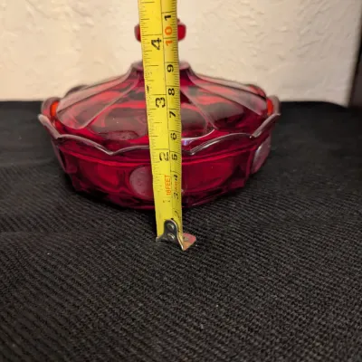 Fostoria Ruby Red Glass Coin Pattern Covered Candy Dish