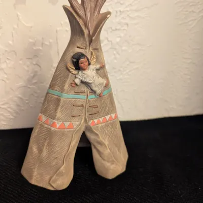 Vintage Ceramic Teepee Figurine with Angel Detail