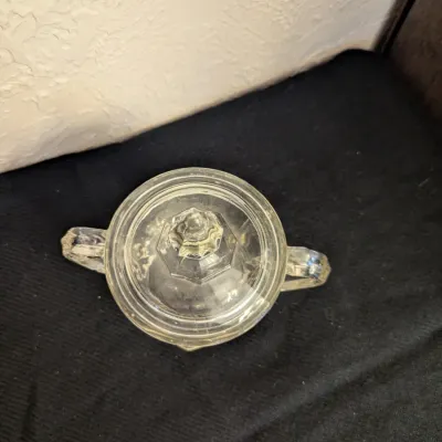 Vintage Clear Pressed Glass Lidded Sugar Bowl