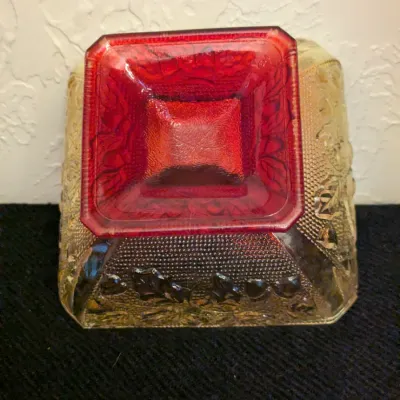 Vintage Amberina Glass Footed Square Bowl