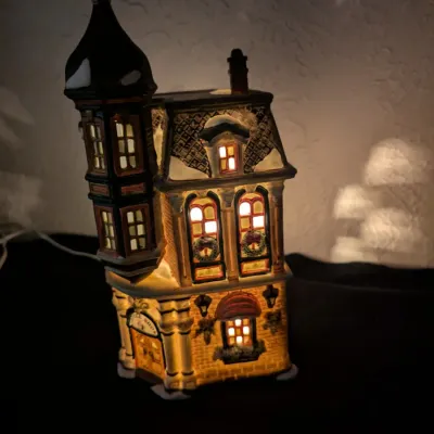 Snow village ceramic building Christmas village Coffee Shop- limited edition "Oh Well" 1993