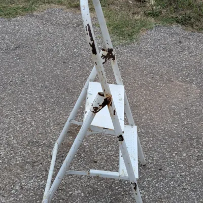 Vintage White Metal 2-Step Folding Ladder
