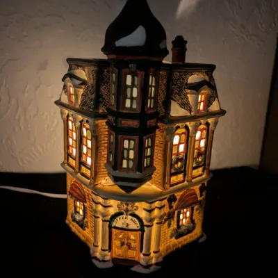 Snow village ceramic building Christmas village Coffee Shop- limited edition "Oh Well" 1993