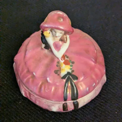Vintage Old Castle Chikusa Hand Painted Porcelain Southern Belle Powder Box