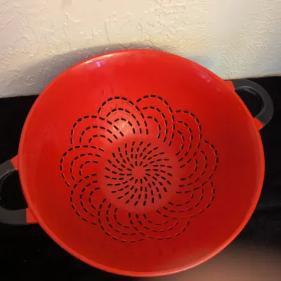 Farberware Red Plastic Colander with Black Handles